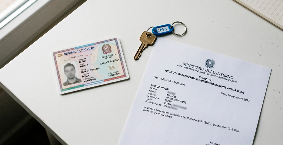 Carta d'identità italiana, chiave di casa e conferma ANPR stampata — guida completa cambio residenza online 2026